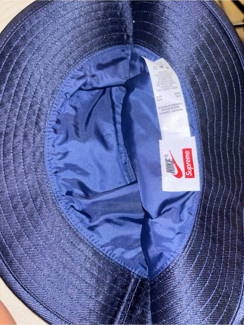 Supreme Navy Bucket Hat with White Logo - Picture 3 of 3
